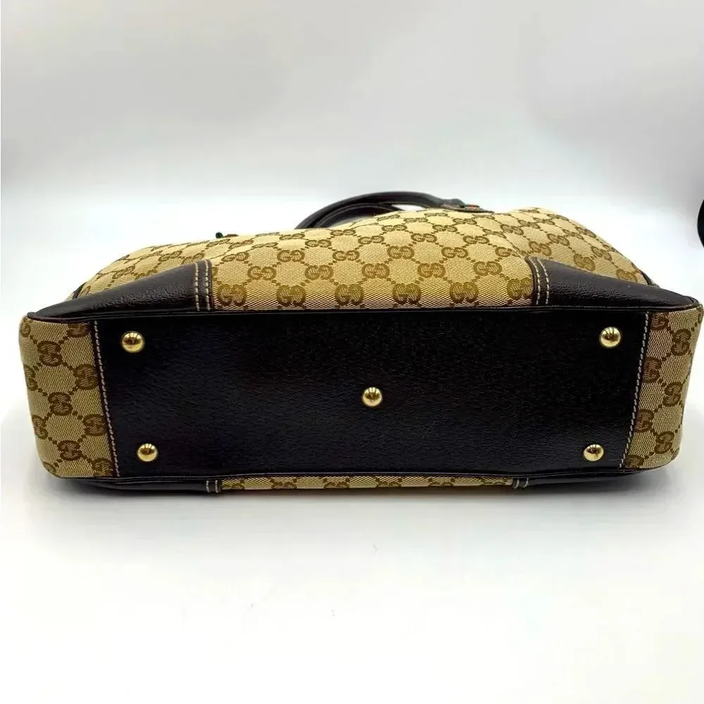Auth GUCCI GG Monogram Tan Brown Canvas Leather Princey Shoulder 2way Handbag